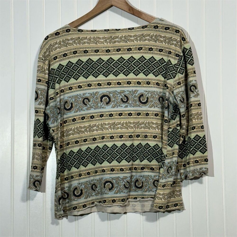 Susan Lawrence XL Top Boho Print Sweetheart Neck 3/4 Sleeve Made in USA Vintage - Picture 3 of 8